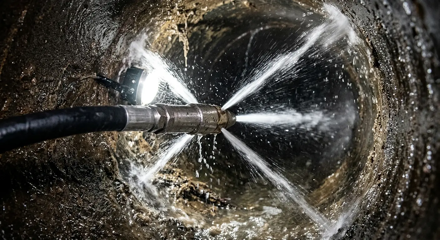 High-pressure hydro jetting nozzle cleaning sewer pipe for Trenchless Sewer Repair in Weiser